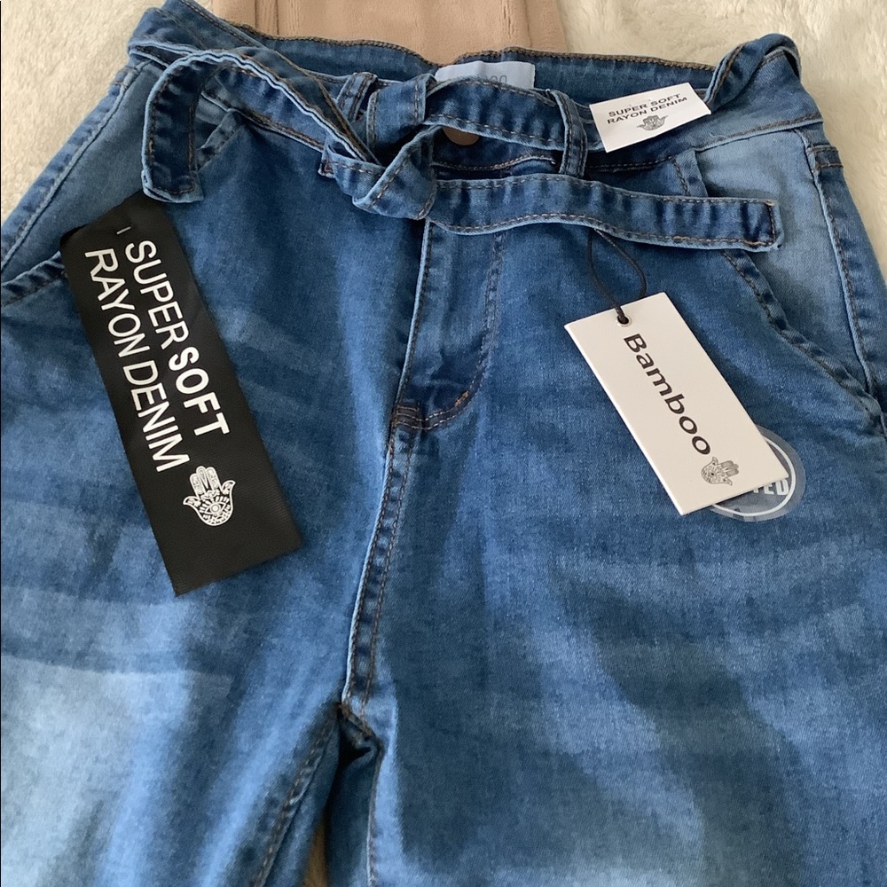 Bamboo skinny jeans NWT size 7/8 super soft denim high waisted with tie front - Picture 3 of 9